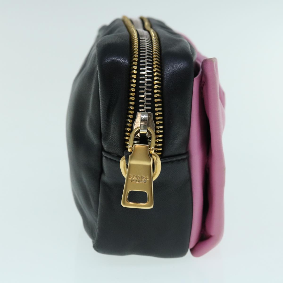 PRADA Ribbon Shoulder Bag Leather Pink Black 62657