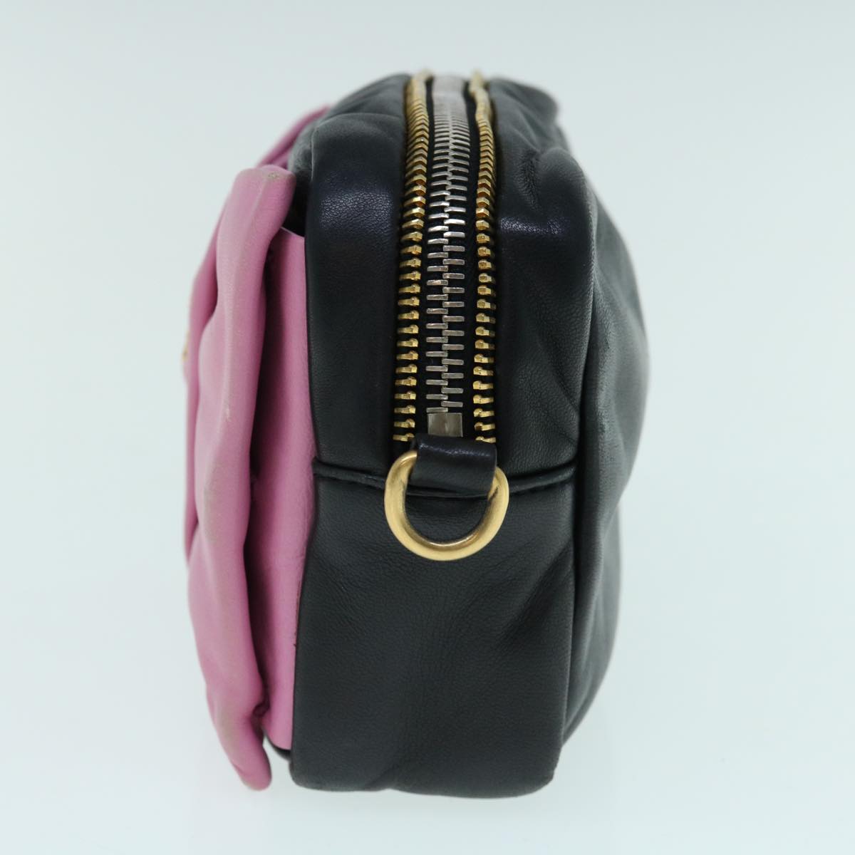 PRADA Ribbon Shoulder Bag Leather Pink Black 62657