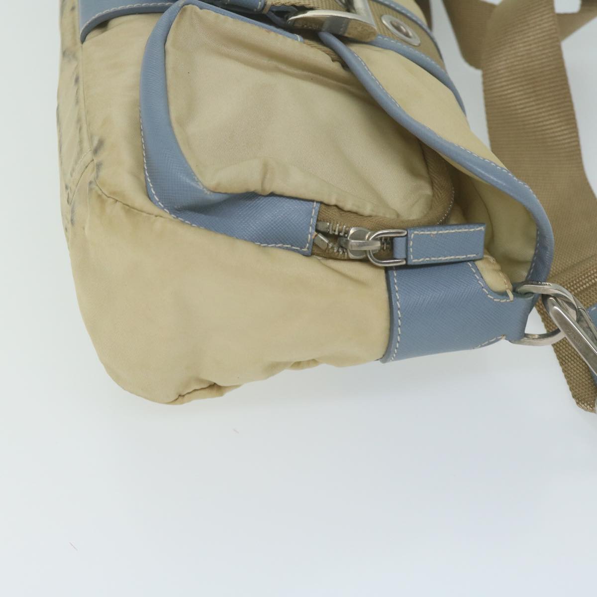 PRADA Shoulder Bag Nylon Beige Light Blue 62687