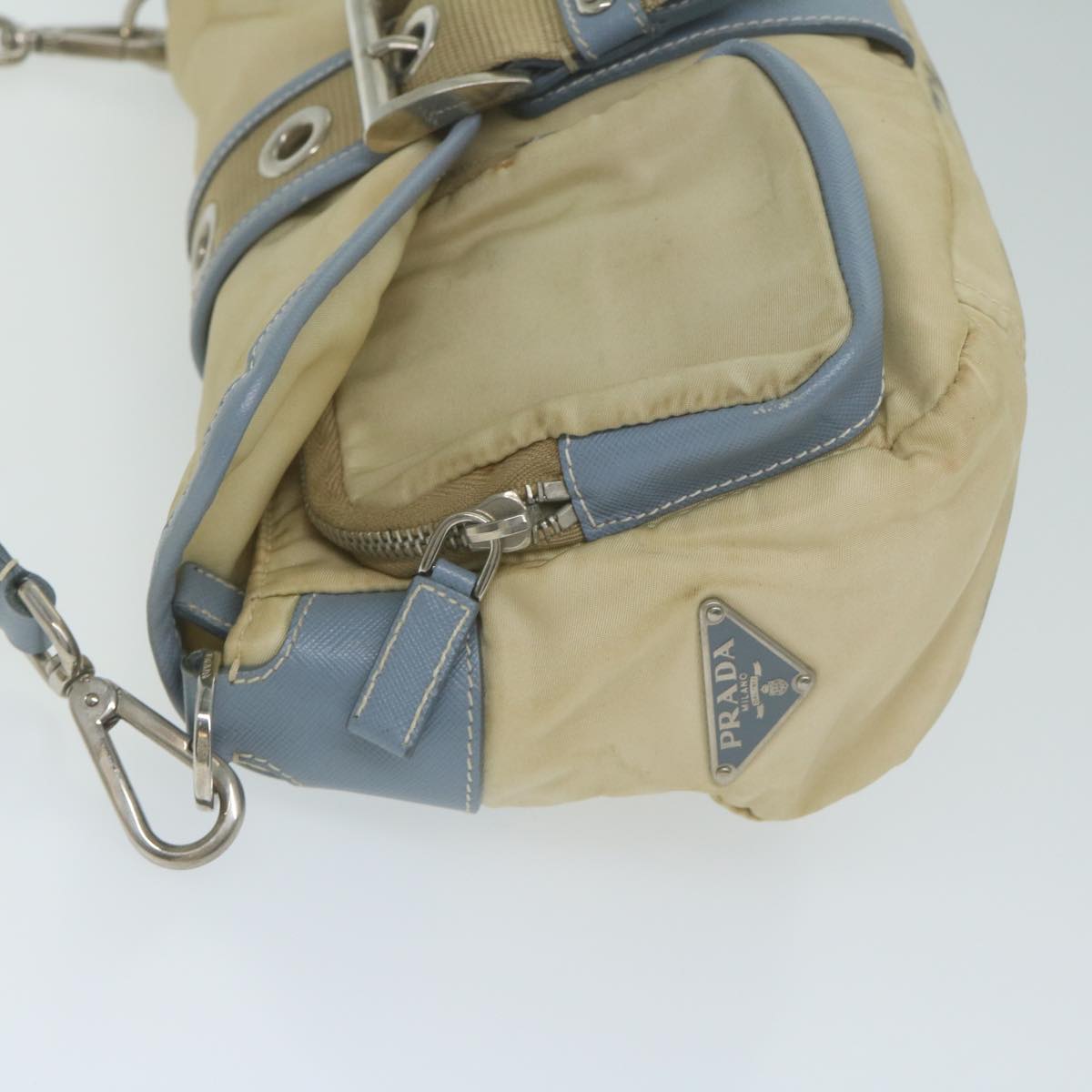 PRADA Shoulder Bag Nylon Beige Light Blue 62687