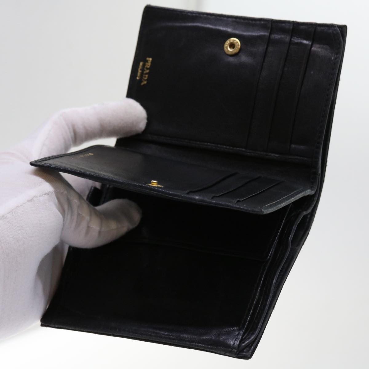 PRADA Wallet Nylon Leather 7Set Black Red 62869