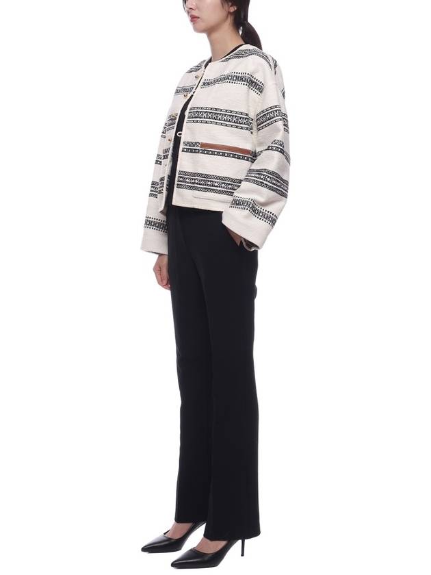 CELINE Baja Striped Tweed Cardigan Craie