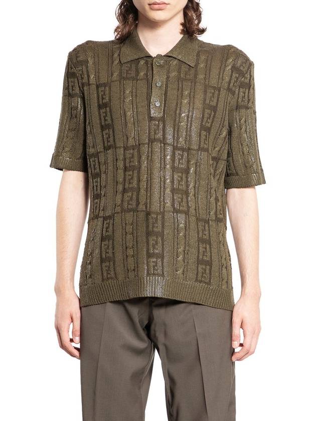 Fendi FF Motif Wool Polo Shirt Green