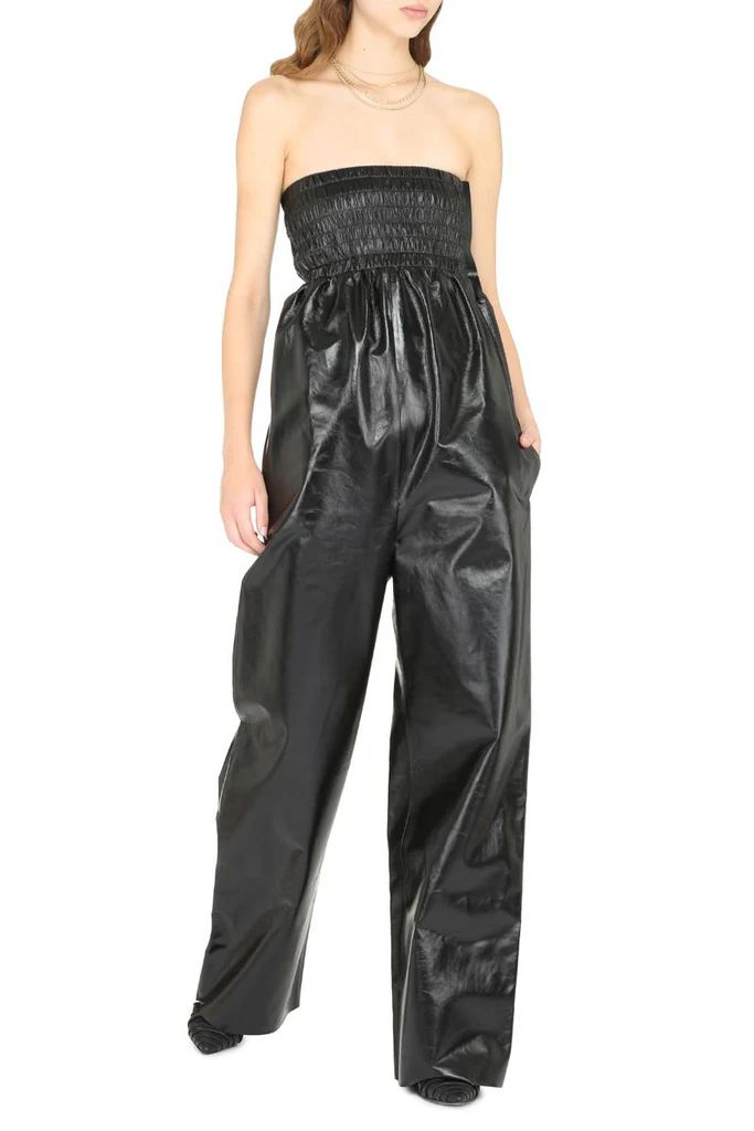BOTTEGA VENETA Lamb Leather Shirred Bandeau Jumpsuit