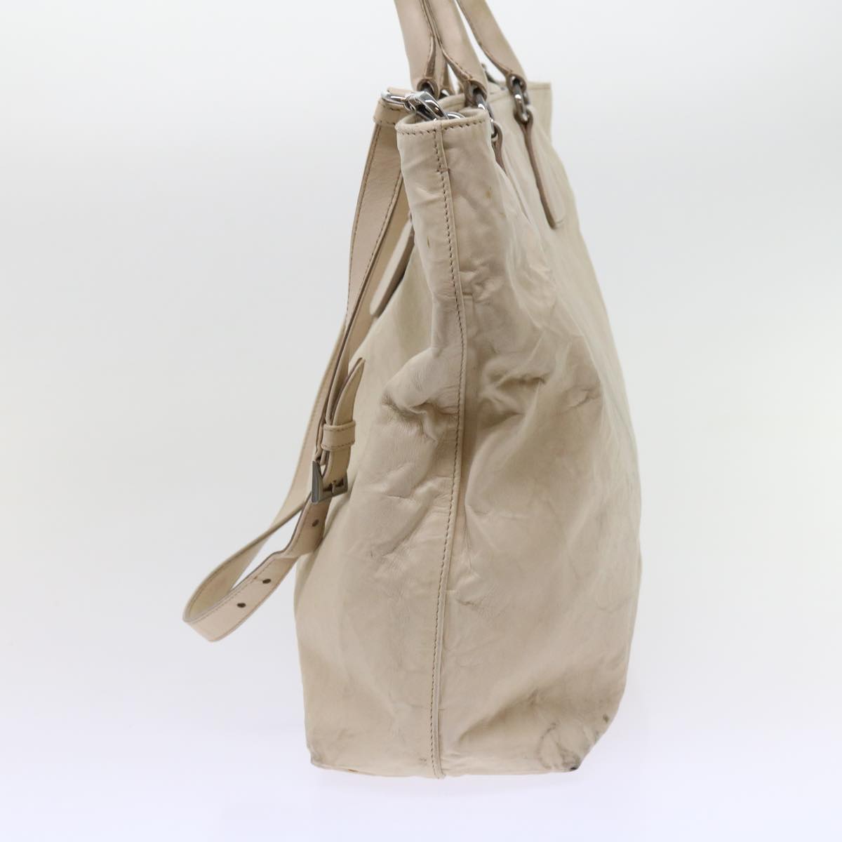 PRADA Hand Bag Leather 2way Beige 63197