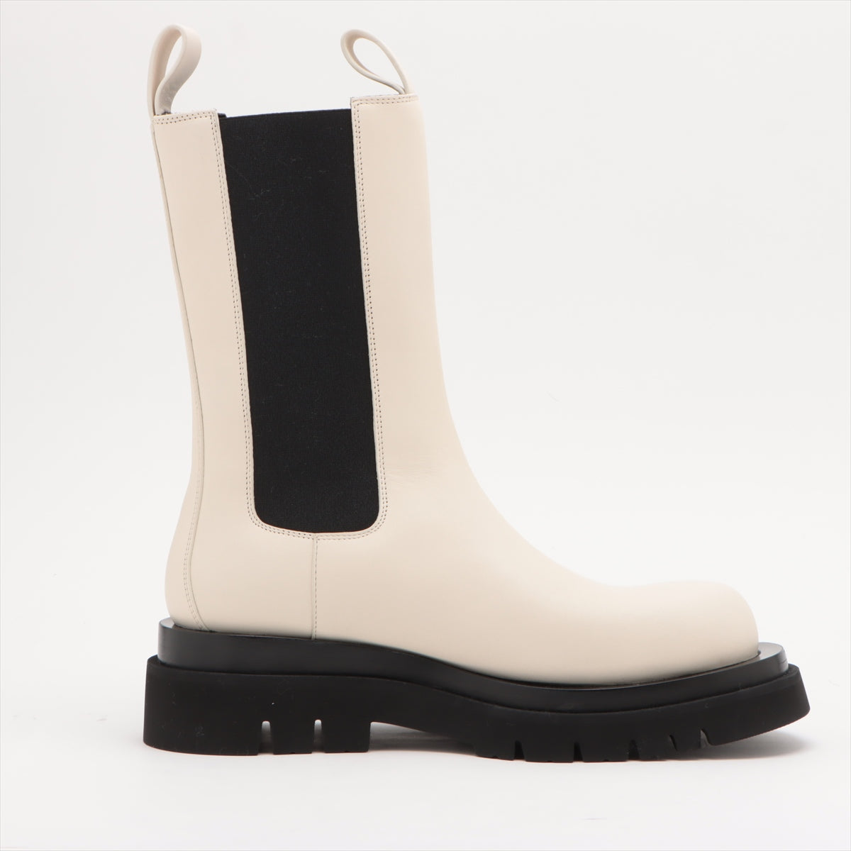 Bottega Veneta Leather Side Goar Shoes 39 Unisex Black x White Chelsea Boots Rug