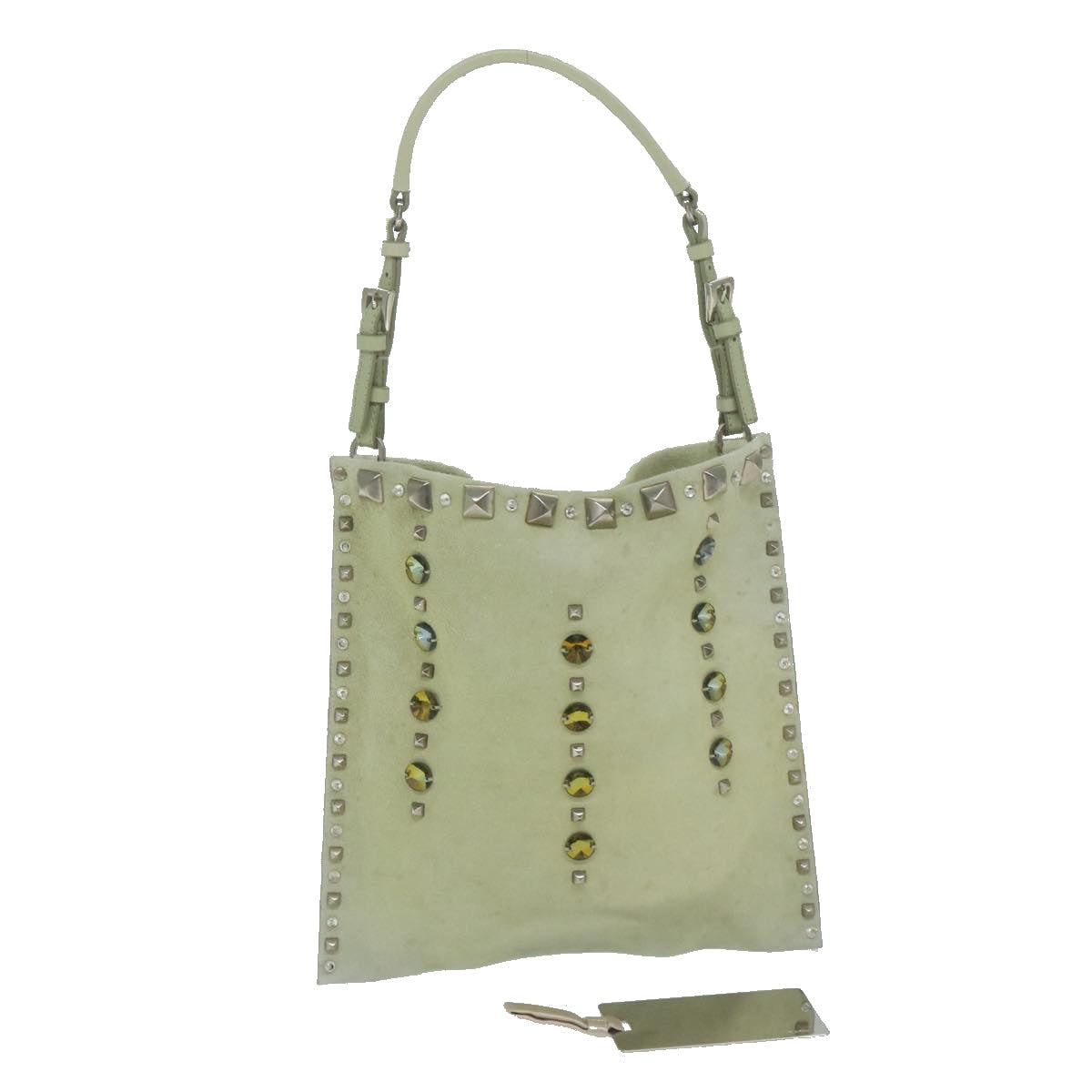 PRADA Hand Bag Suede Green 63978