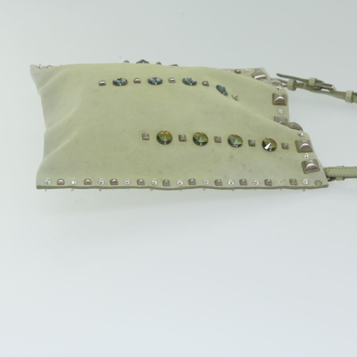 PRADA Hand Bag Suede Green 63978