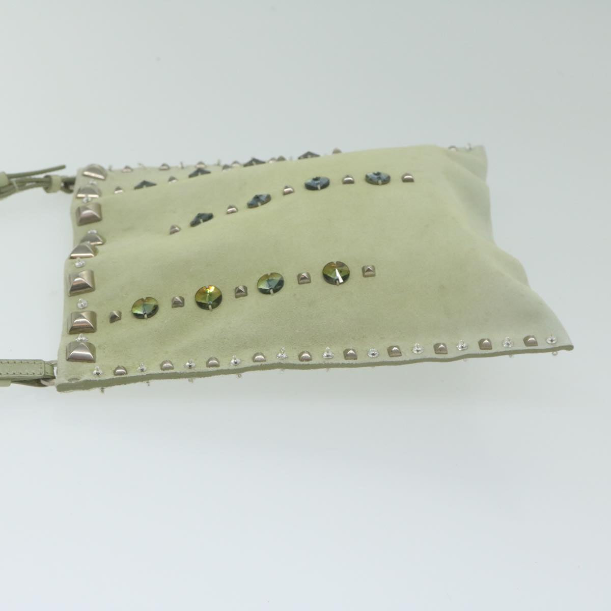 PRADA Hand Bag Suede Green 63978