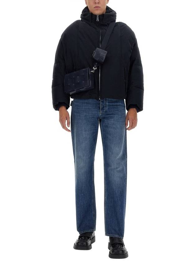 Bottega Veneta Tech Nylon Puffer Zip Up Jacket Navy