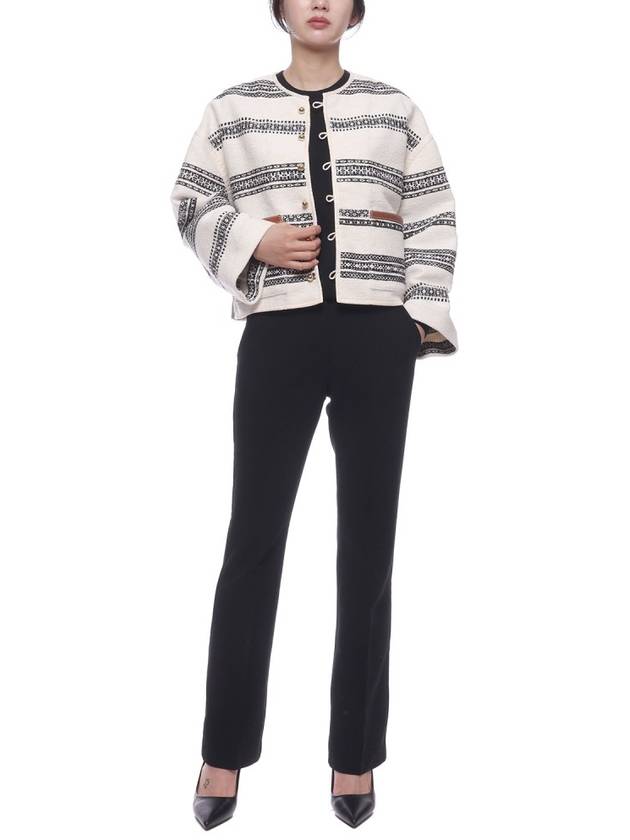 CELINE Baja Striped Tweed Cardigan Craie