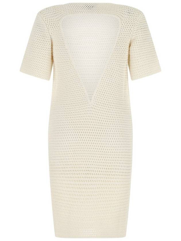Bottega Veneta Women's Crochet Bag Cutout Short Sleeve Midi Dress White
