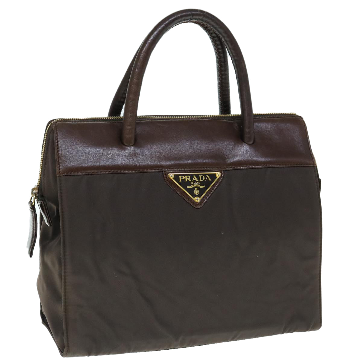 PRADA Hand Bag Nylon Leather Brown 64636