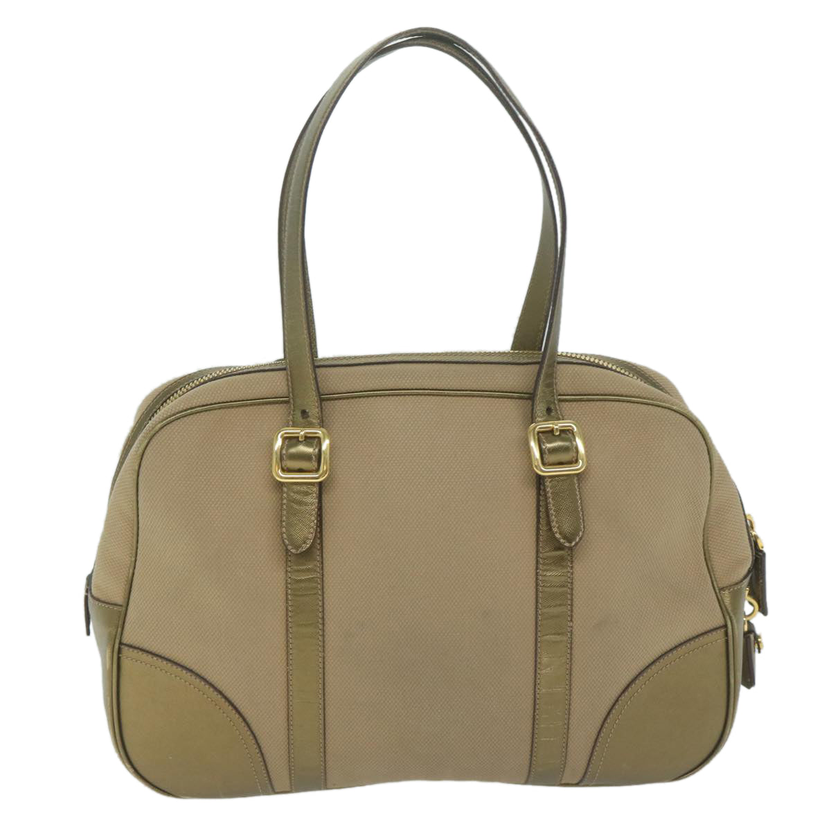 PRADA Hand Bag Canvas Beige Gold 64749