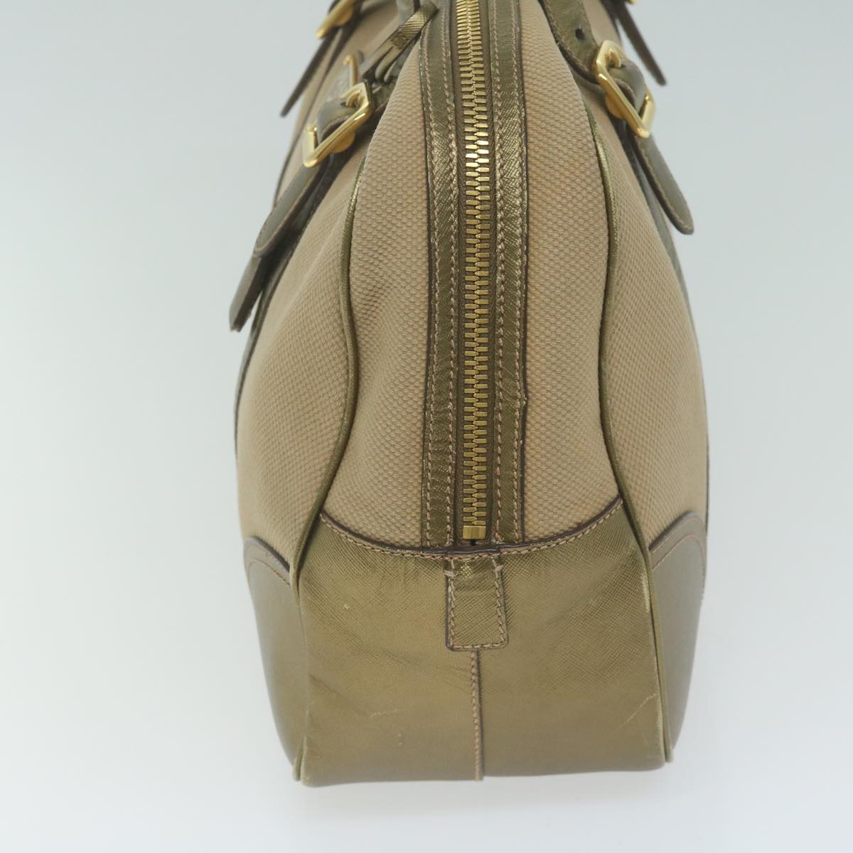 PRADA Hand Bag Canvas Beige Gold 64749