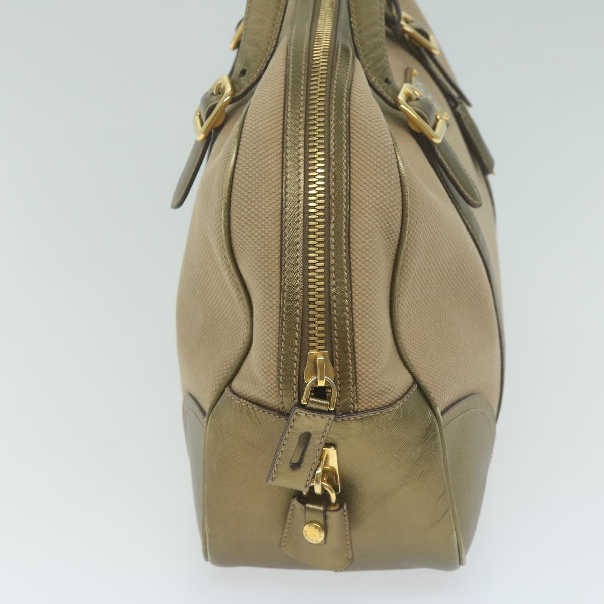 PRADA Hand Bag Canvas Beige Gold 64749