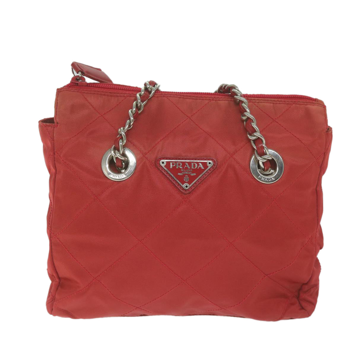 PRADA Chain Shoulder Bag Nylon Red 64948