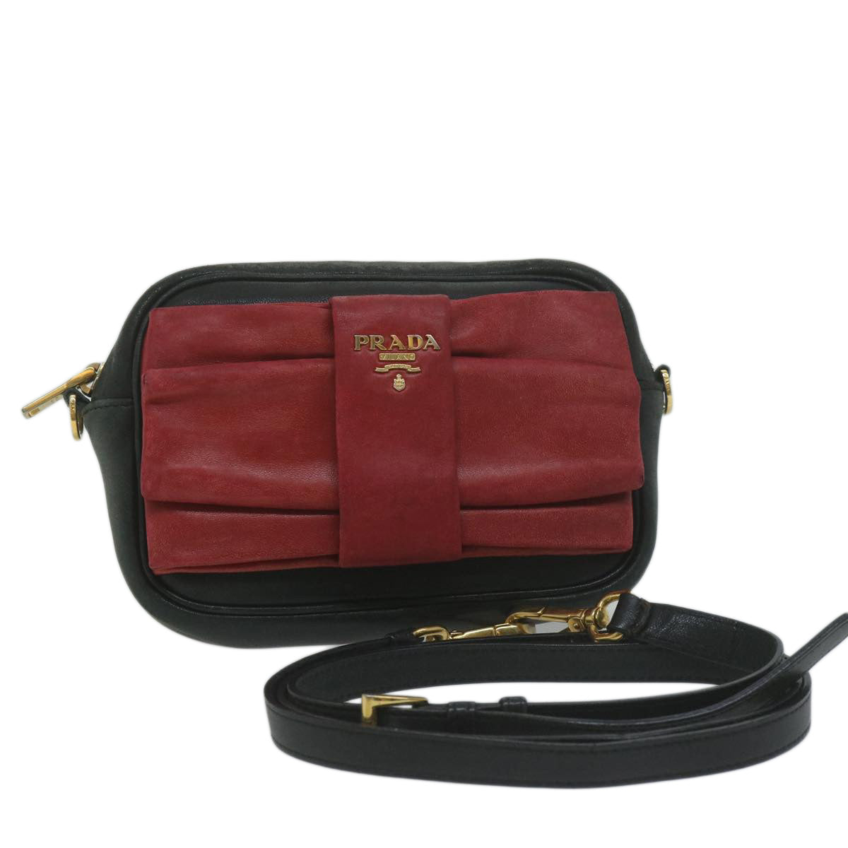 PRADA Shoulder Bag Leather Black Red 65035