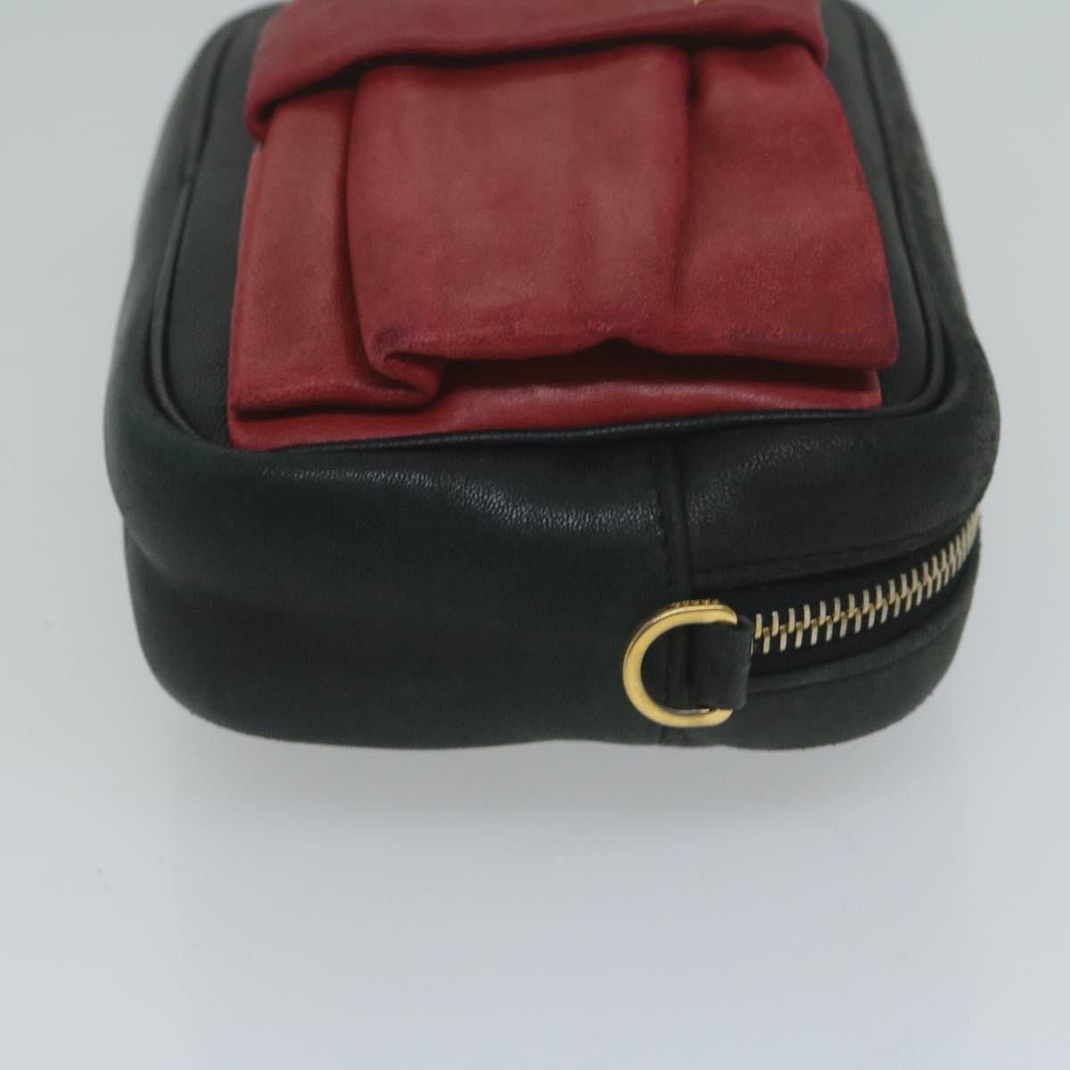 PRADA Shoulder Bag Leather Black Red 65035