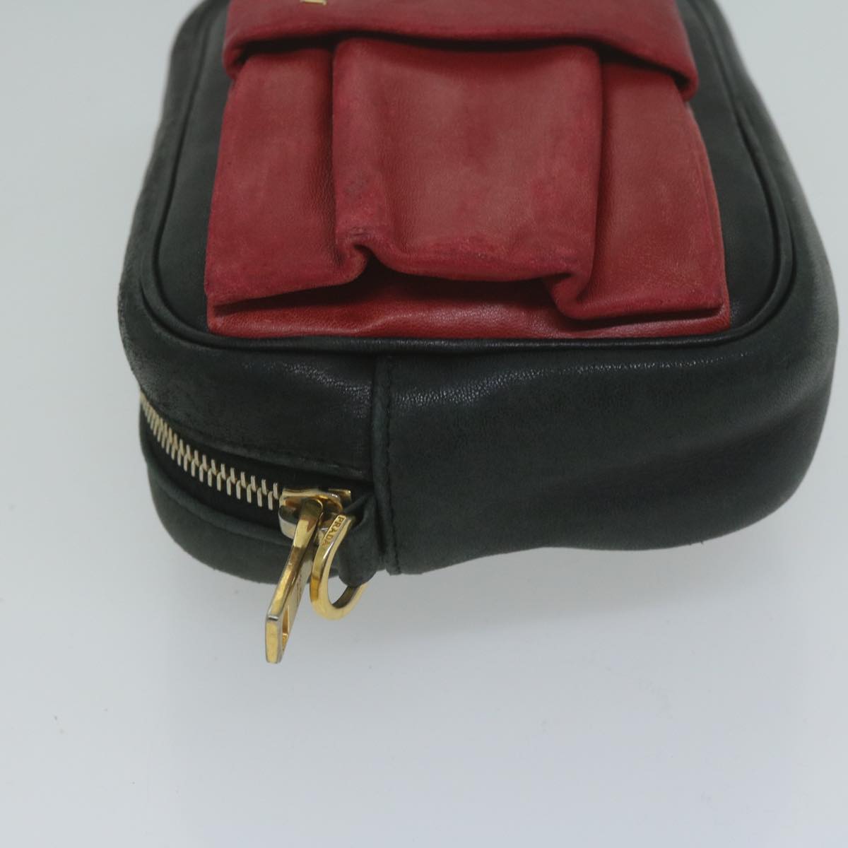 PRADA Shoulder Bag Leather Black Red 65035
