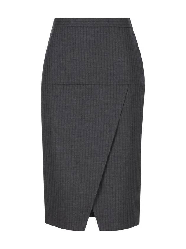 Fendi Pinstripe Wool Pencil Skirt Grey