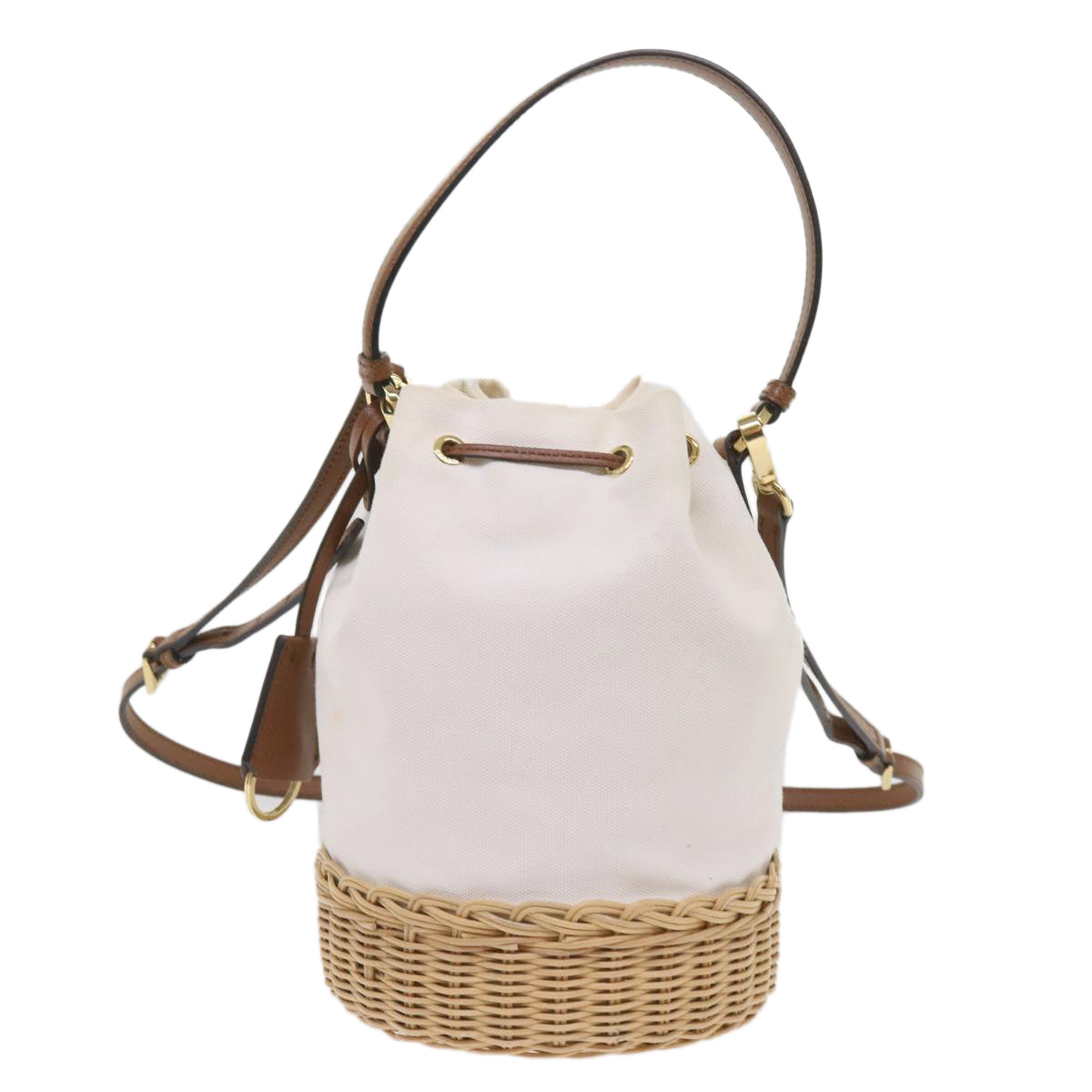 PRADA Hand Bag Wicker 2way White 65659A