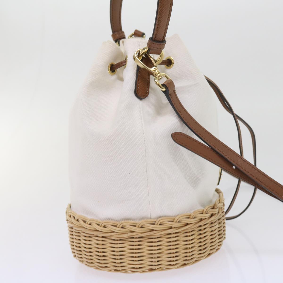 PRADA Hand Bag Wicker 2way White 65659A