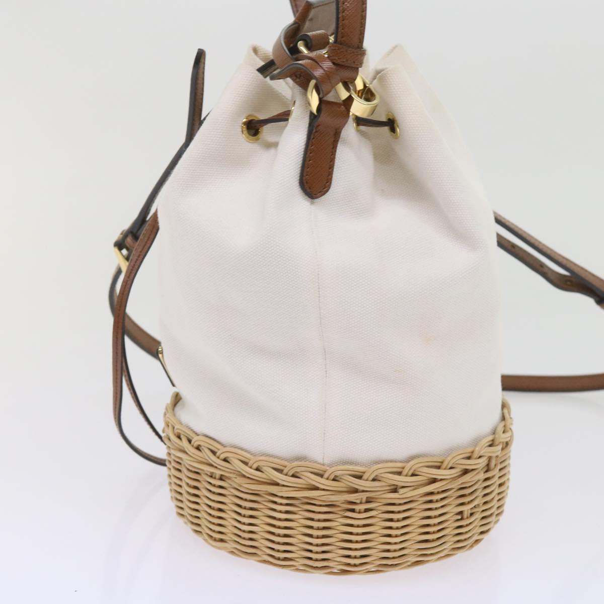 PRADA Hand Bag Wicker 2way White 65659A