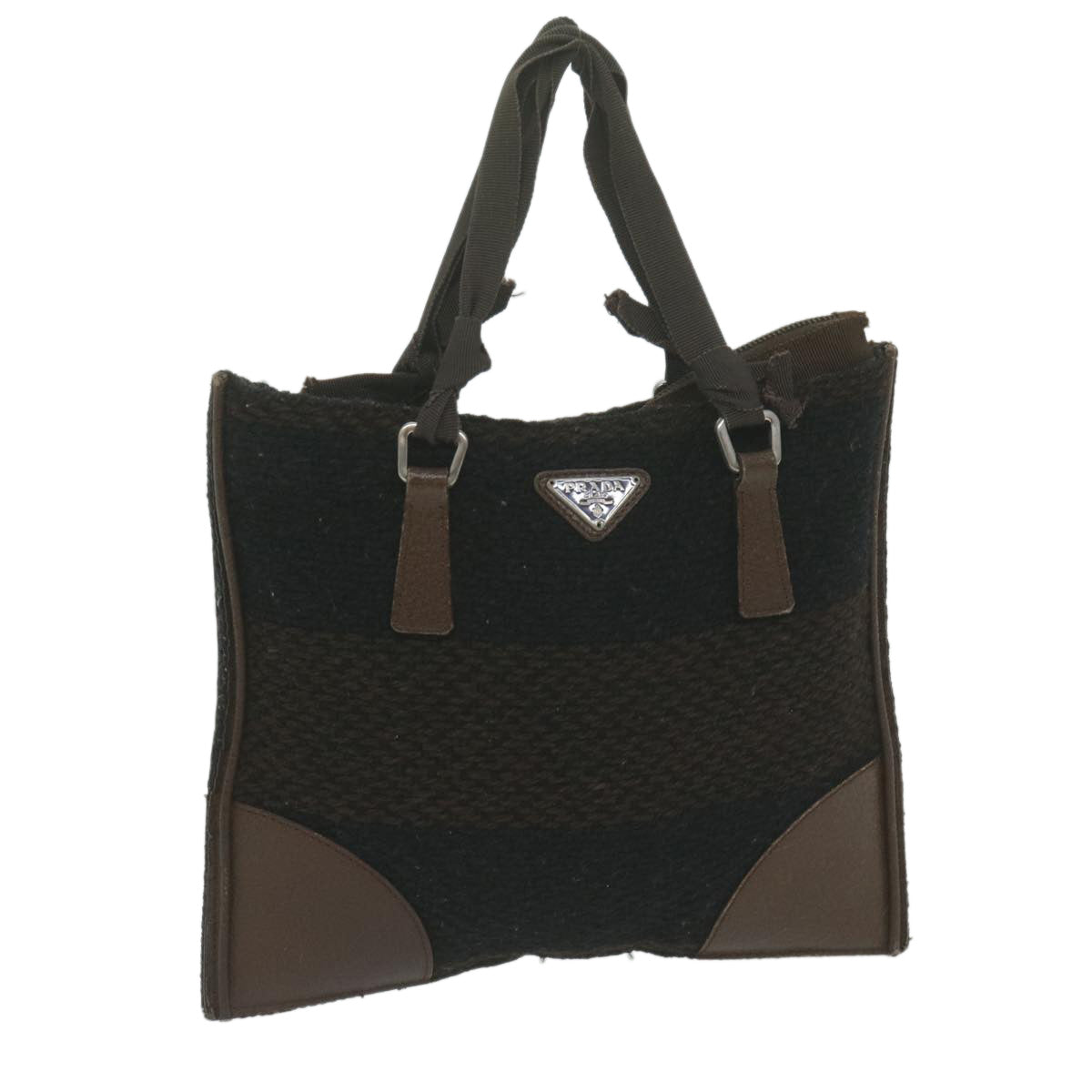 PRADA Hand Bag Wool Brown 65824