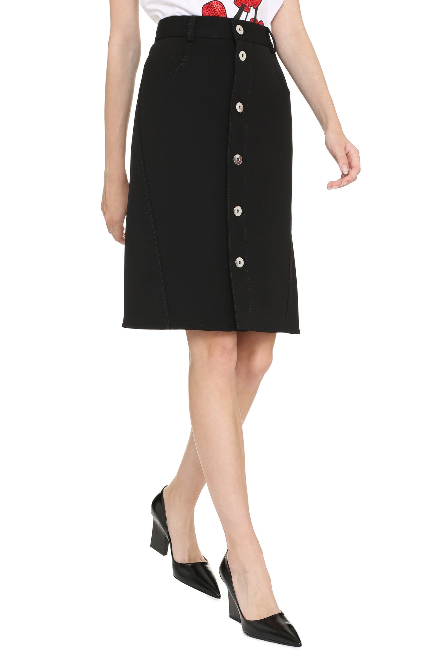 BOTTEGA VENETA Stretch Wool Skirt with Front Button Fastening