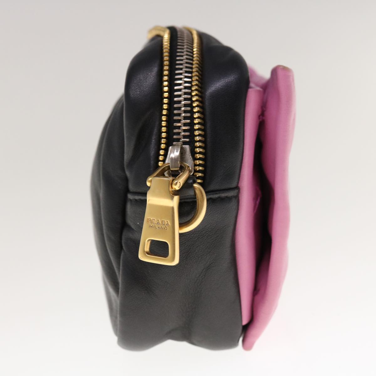 PRADA Ribbon Shoulder Bag Leather Black Pink 66114