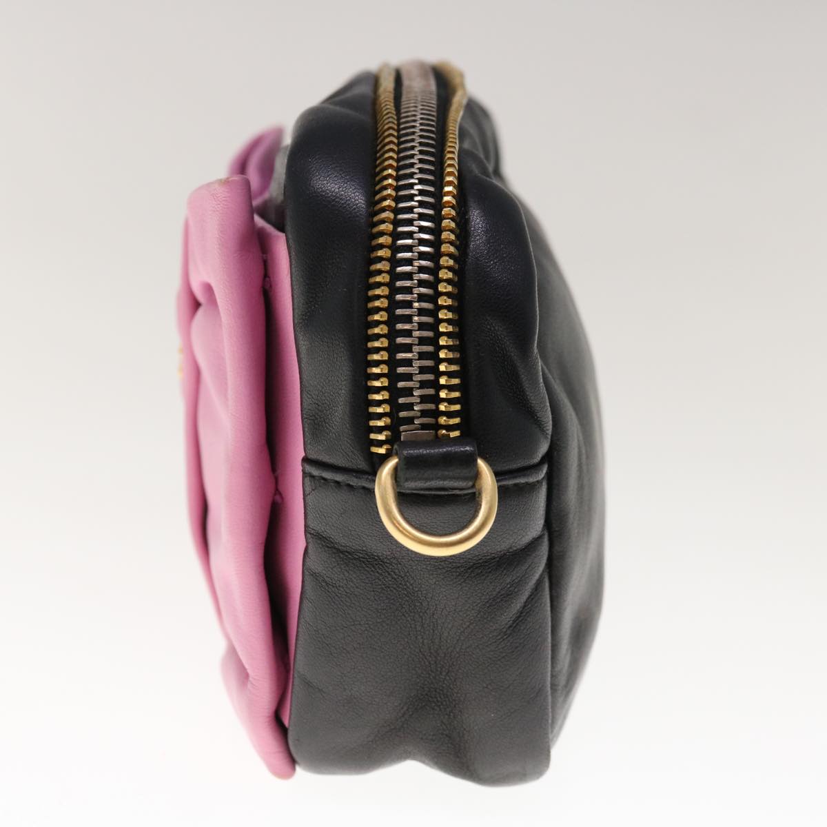 PRADA Ribbon Shoulder Bag Leather Black Pink 66114