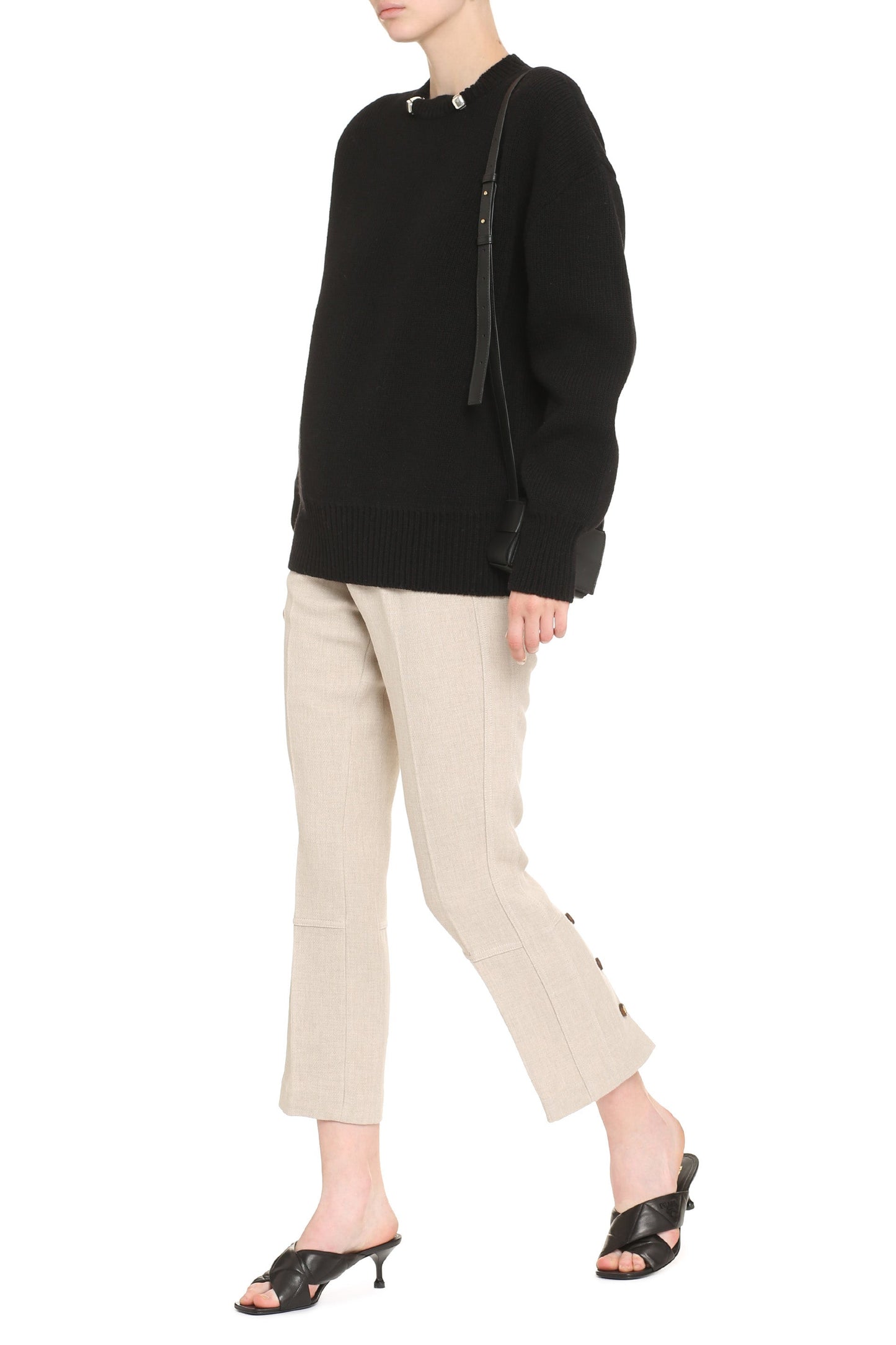 BOTTEGA VENETA Elegant Women's Wool Crew-Neck Pullover with Decorative Details