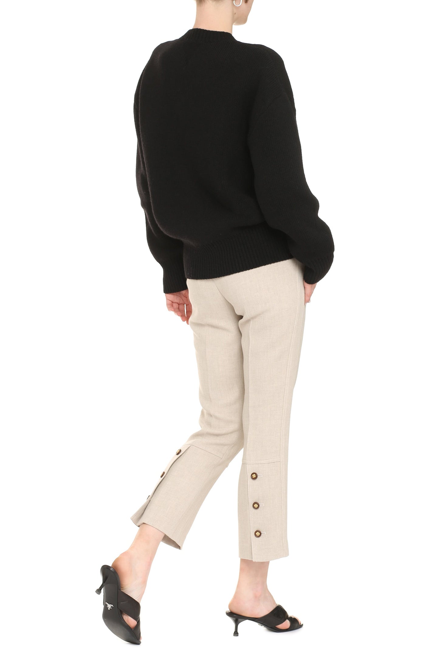 BOTTEGA VENETA Elegant Women's Wool Crew-Neck Pullover with Decorative Details