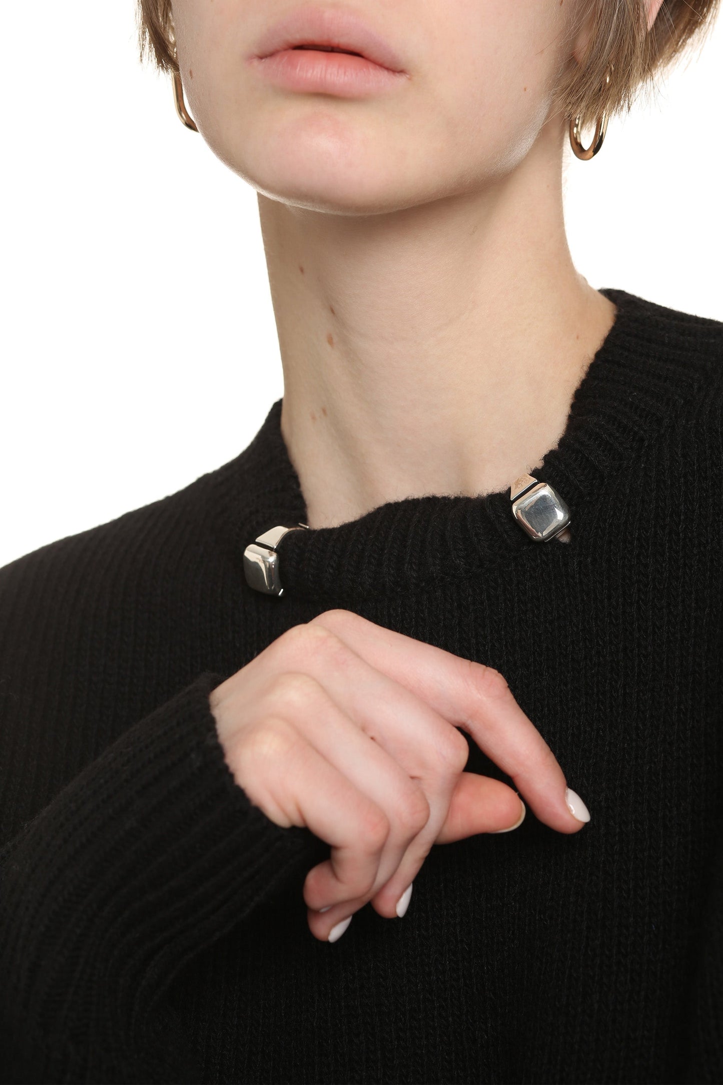 BOTTEGA VENETA Elegant Women's Wool Crew-Neck Pullover with Decorative Details