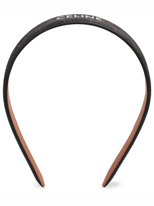 CELINE Logo Triomphe Canvas Calfskin Headband Tan