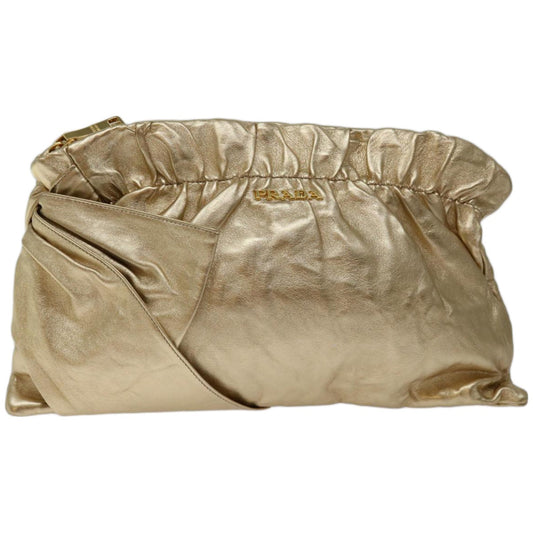 PRADA Clutch Bag Leather Gold  67047