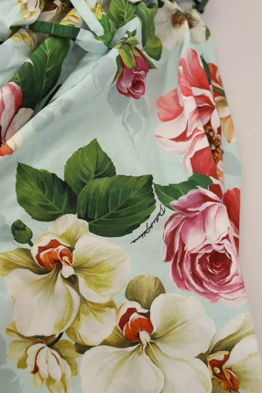 Dolce & Gabbana Green Floral Short Sleeves Cotton V-neck Women's Dress ()