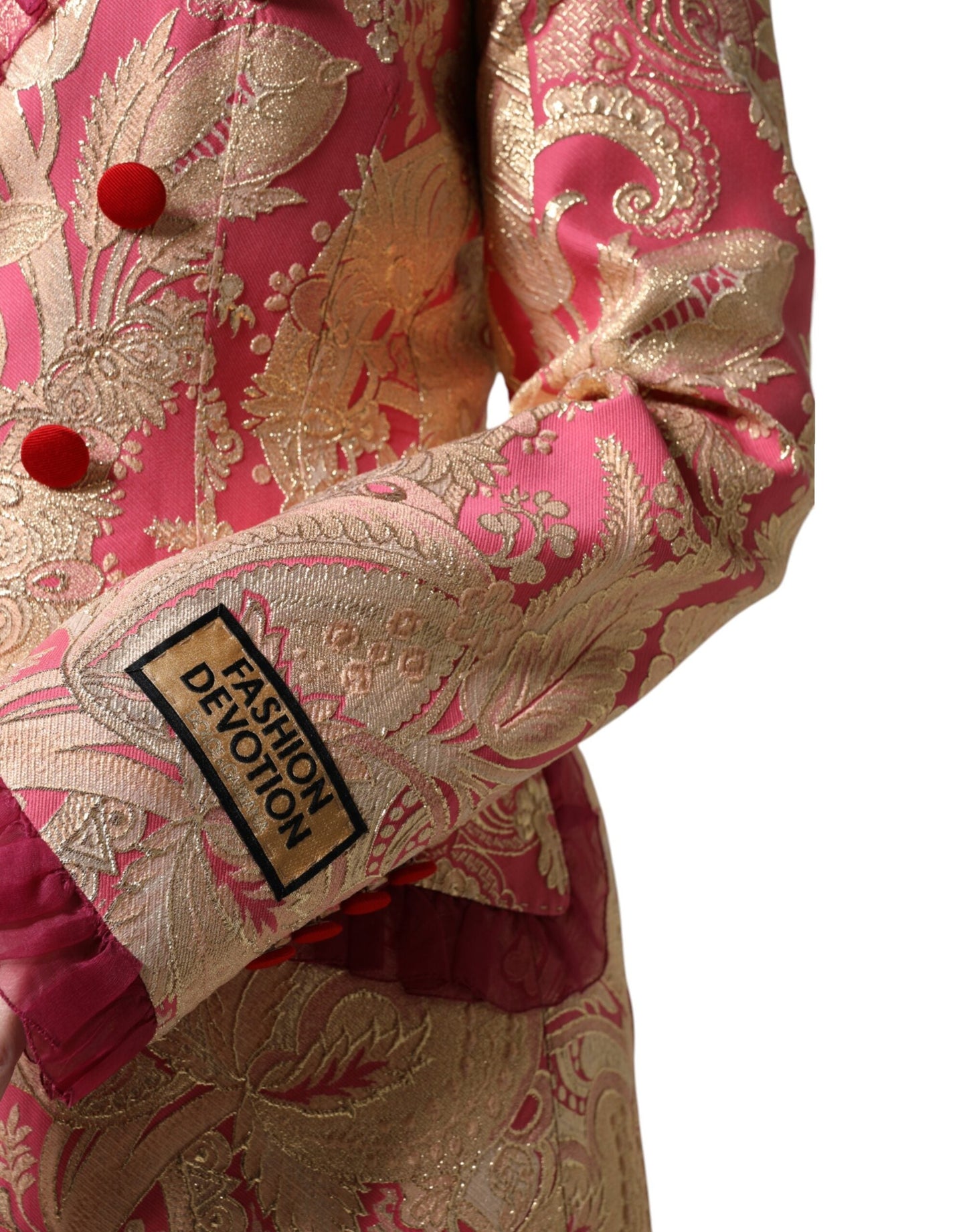 Dolce & Gabbana Pink Gold Jacquard Nylon Coat Blazer Women's Jacket