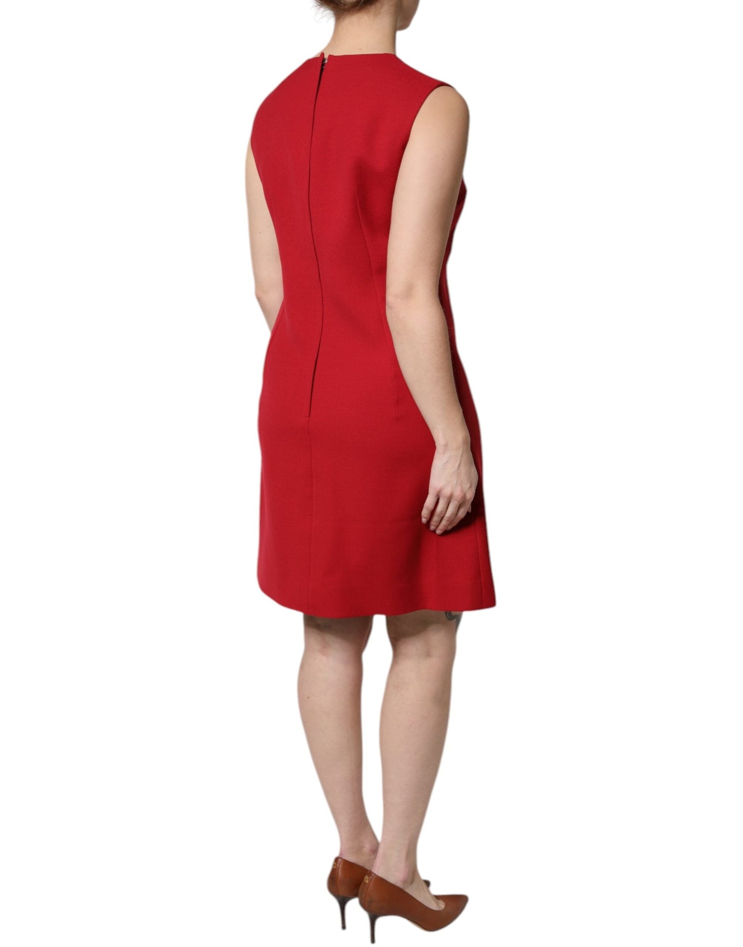 Dolce & Gabbana Red Wool Sleeveless Knee Length A-line Women's Dress