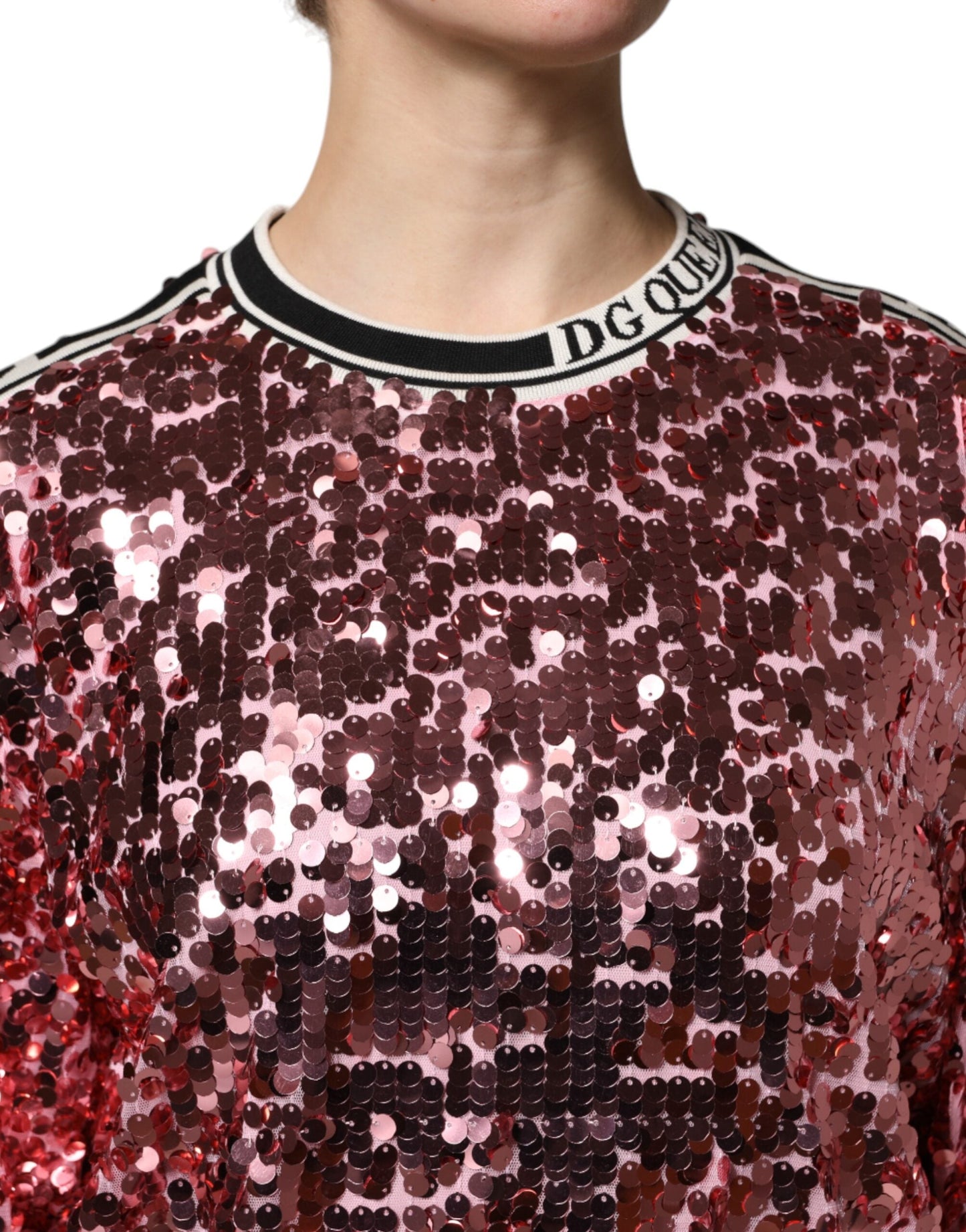 Dolce & Gabbana Pink DG Queen Sequin Pullover Women's Sweater