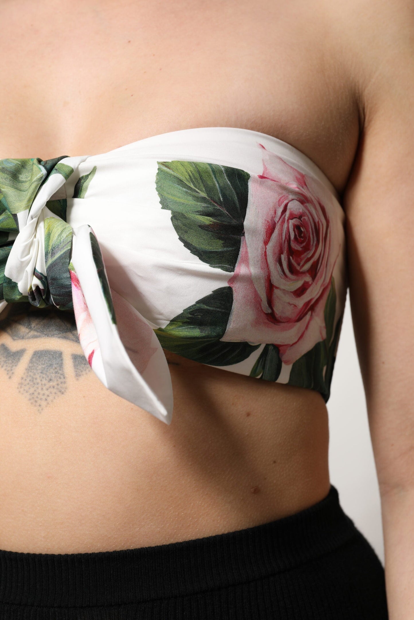 Dolce & Gabbana White Floral Print Cropped Bustier Corset Women's Top