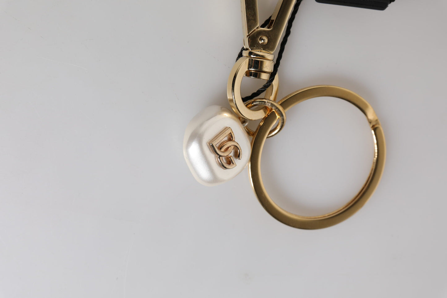 Dolce & Gabbana Chic Gold Brass Faux Pearl Letter Charm Keyring Women's Keychain ()