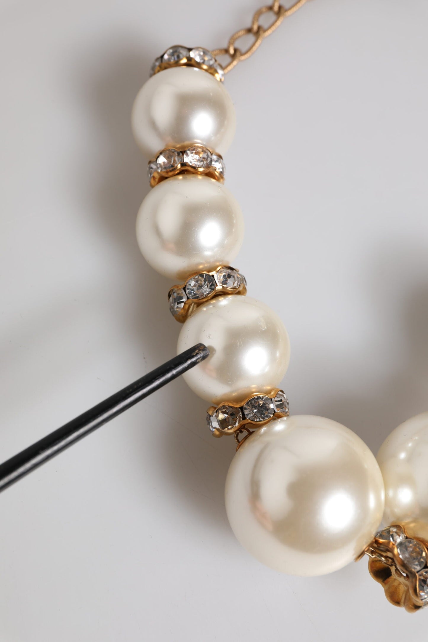 Dolce & Gabbana White Maxi Faux Pearl Beads Crystals Gold Chain Women's Necklace ()