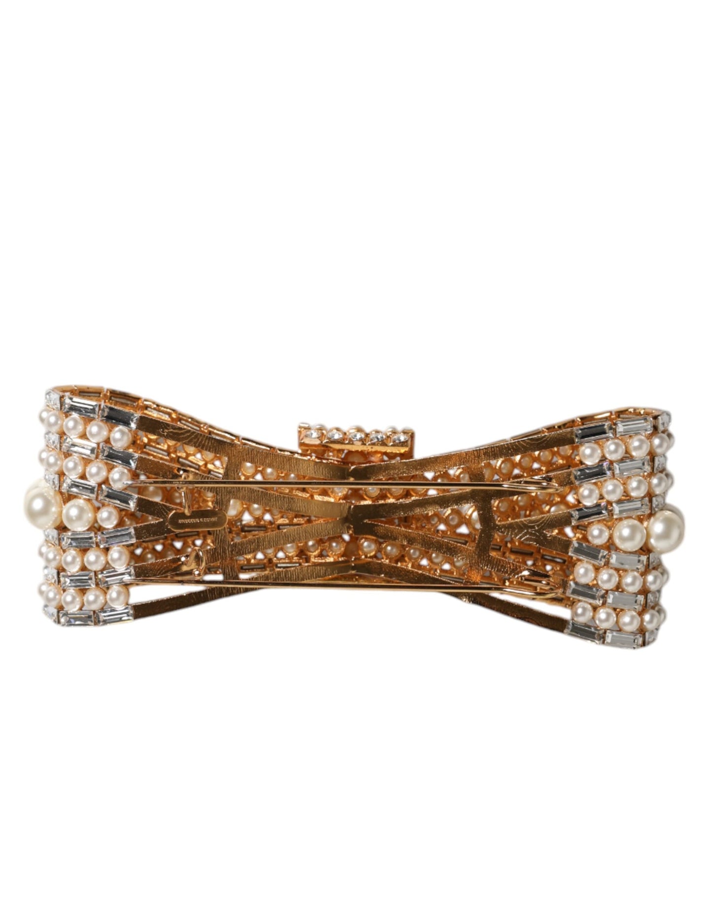 Dolce & Gabbana Gold Tone Brass Bow Crystal FauxPearl Embellished Women's Brooch