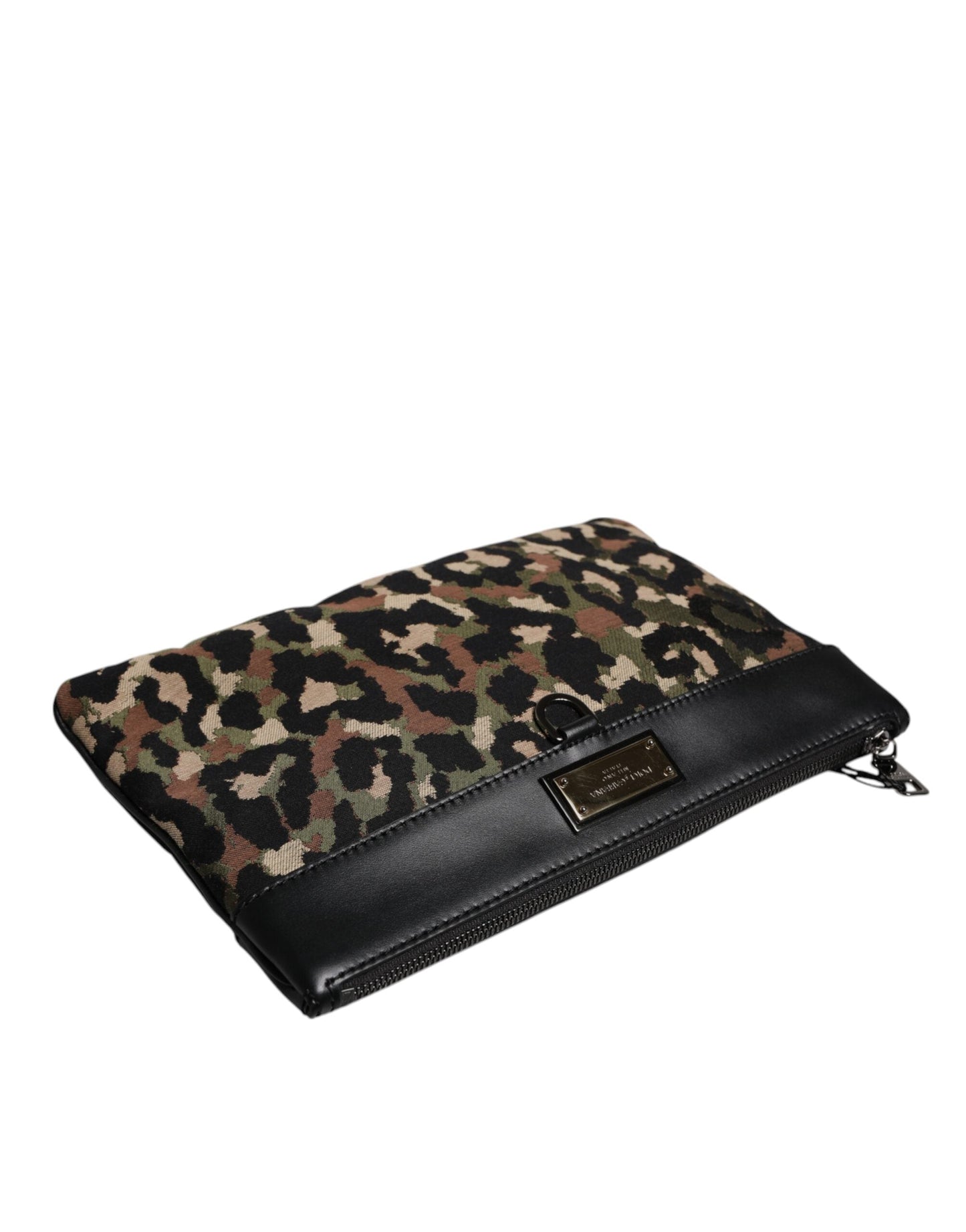 Dolce & Gabbana Multicolor Leopard Jacquard Print Logo Plaque Pouch Men's Bag