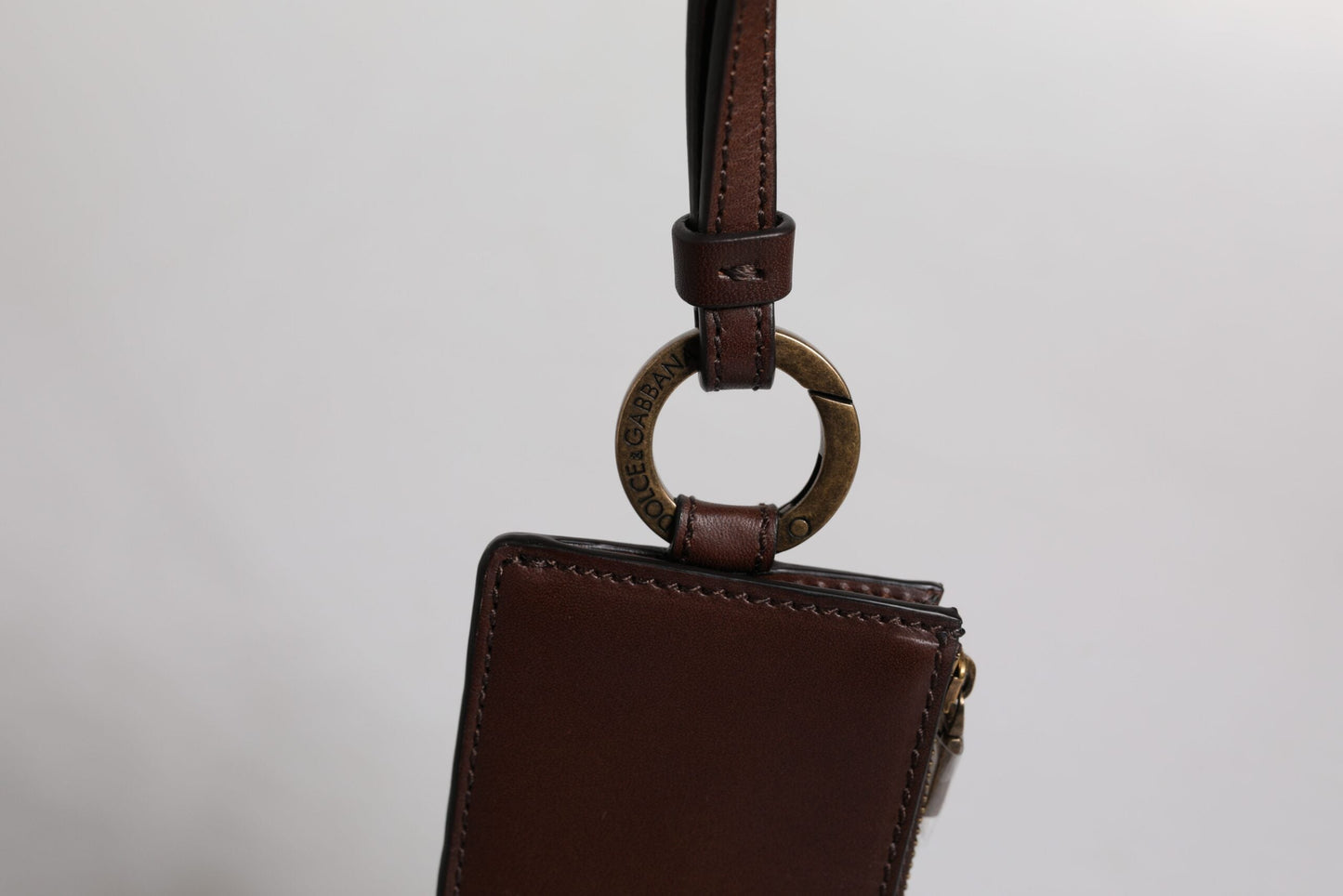 Dolce & Gabbana Brown Calf Leather Lanyard Logo Card Holder Men's Wallet