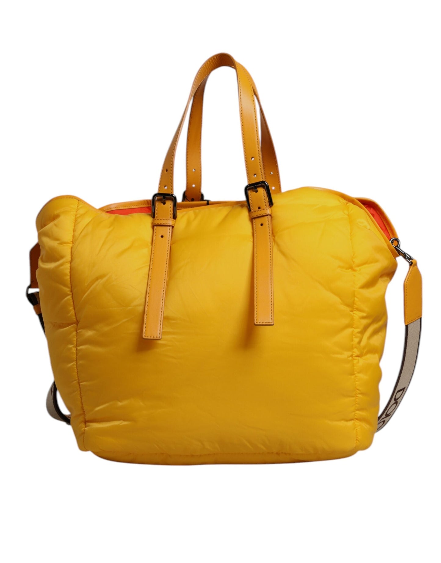 Dolce & Gabbana Yellow Orange Nylon Logo Plaque Hand Shoulder Duffle Men's Bag