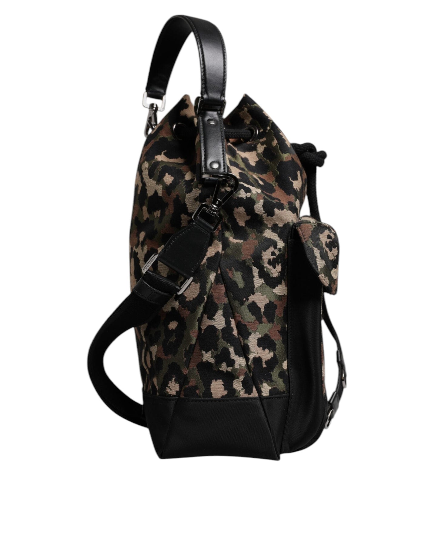 Dolce & Gabbana Multicolor Leopard Cotton Shoulder Bucket Men's Bag