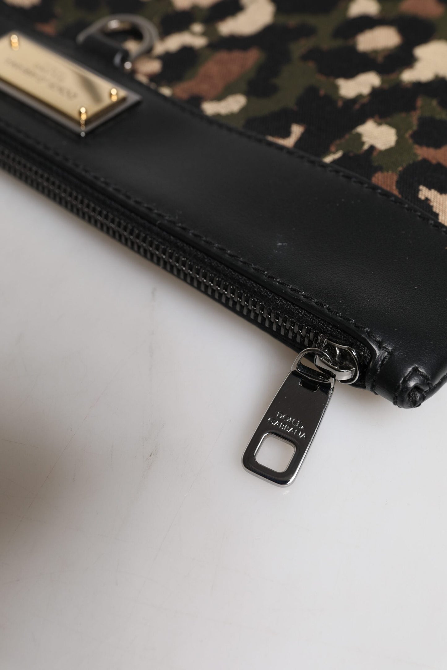 Dolce & Gabbana Multicolor Leopard Jacquard Print Logo Plaque Pouch Men's Bag